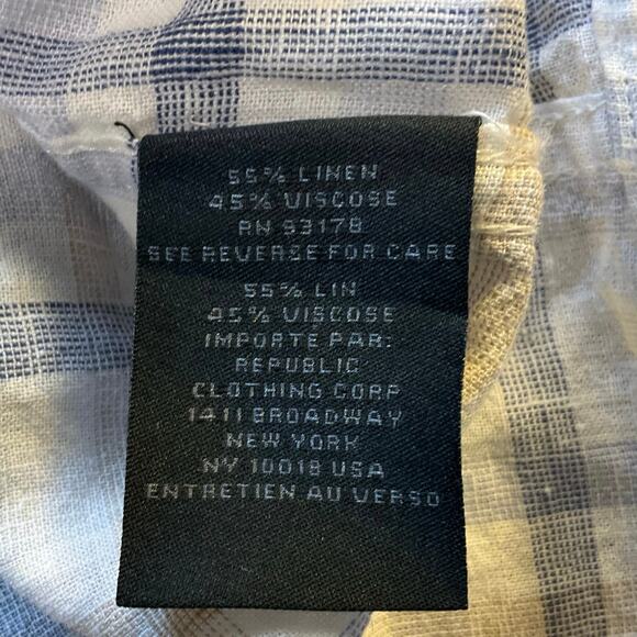 Magaschoni Man Neutral Check Linen Blend Casual Button Down Size M - Picture 6 of 9